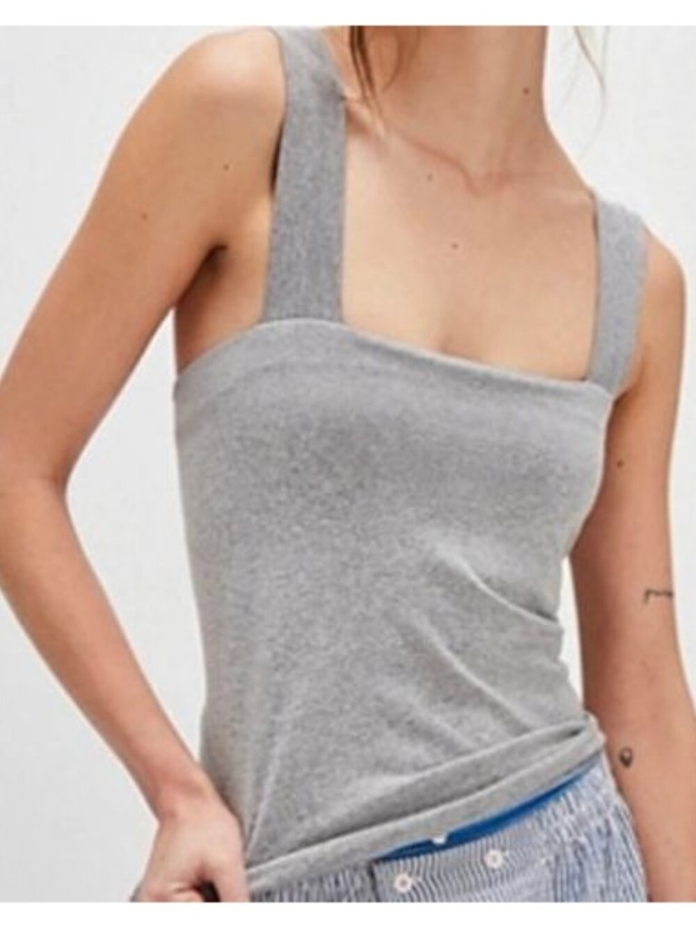 Free People Intimately Clean Lines Square Neck Tank Gray Fitted Stretch Top XS/S